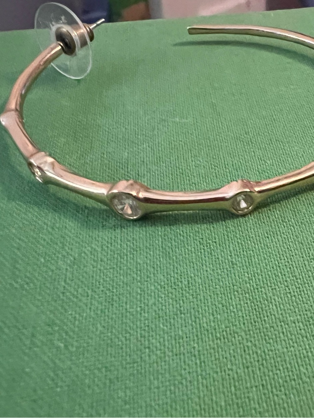 Gold  Bamboo-Style Hoop Earrings with Crystal Accents - Women Jewelry